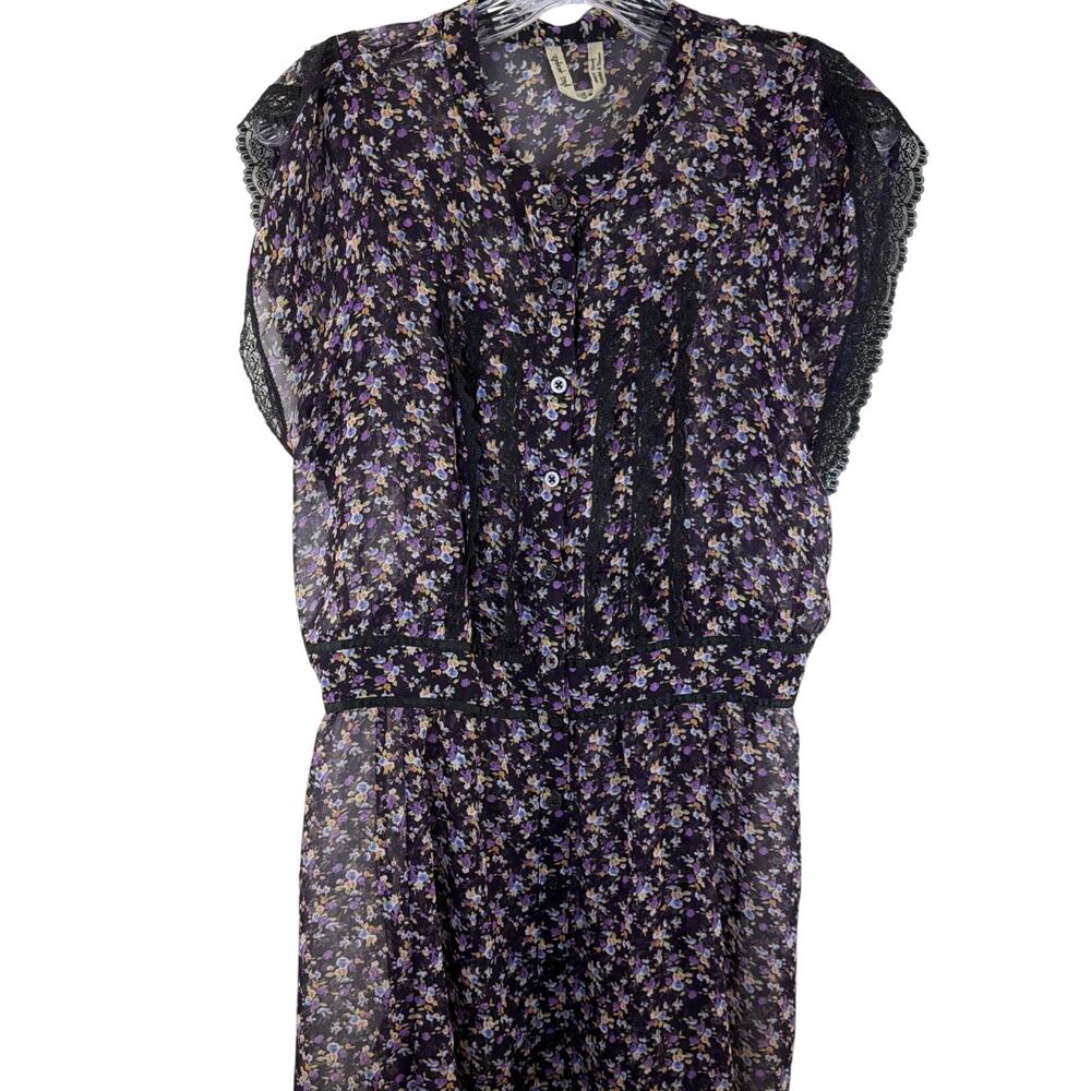 Free People Y2K 2000s Twee Indie Sleaze Sheer Floral Print Mini Dress 4 Lace BLK